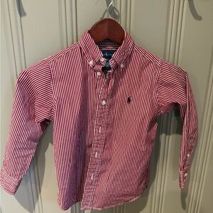 Ralph Lauren Maroon and White Striped Kids Button Down Shirt